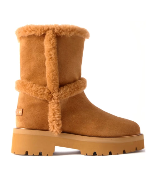 Teddi shearling-trimmed suede ankle boots TAN